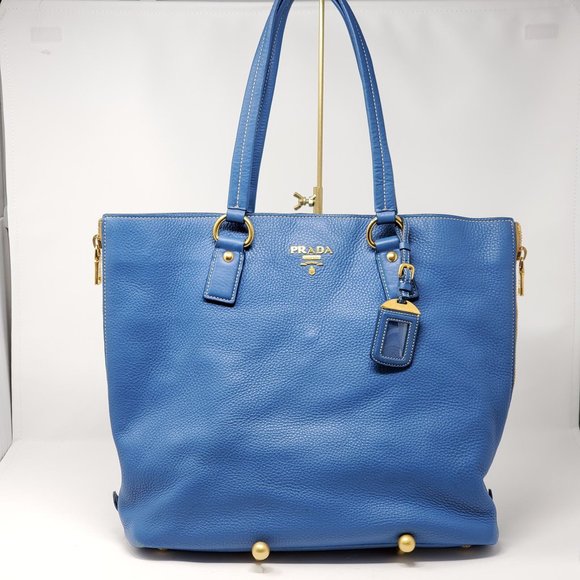 Auth Prada Large Blue Leather Tote Shoulder Bag - Picture 2 of 16